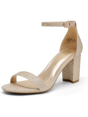 Dream Pairs Glitter Block Heel Ankle-Strap Sandal in Gold